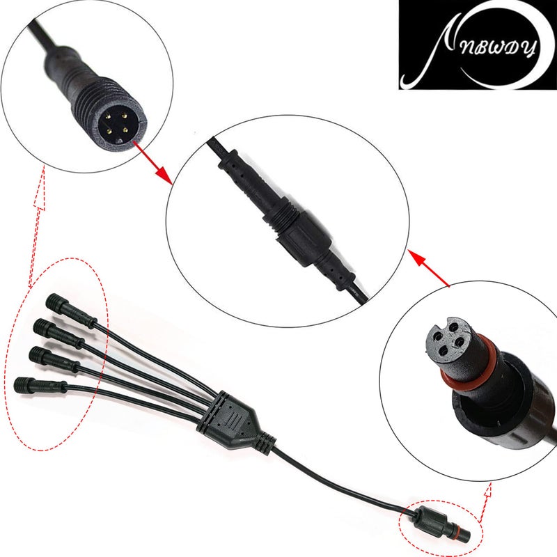 NBWDY Waterproof 1-4 Y Extension Cable Wire Cord Set for Neon LED Boat Drain Plug Underwater Light, Rock Light (1-to-4 Splitter Y Cable Extension Wire) - Image 5